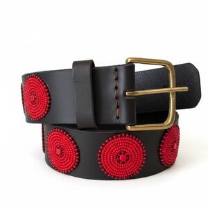 The Kenyan Collection Disk Beaded BELT Sz 32 Unisex Black Leather  HANDMADE ART